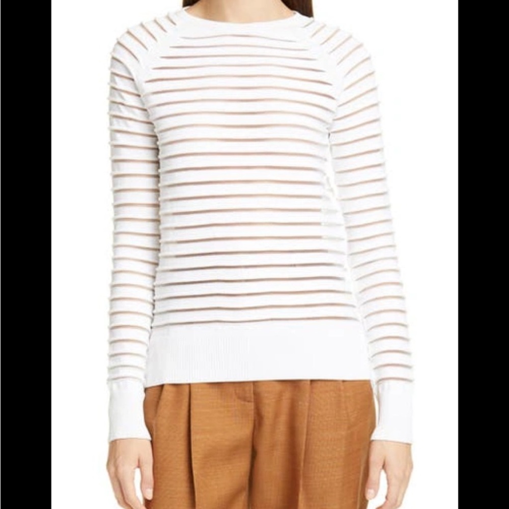 Partow white sheer striped sweater - the Margot sweater small